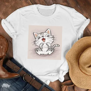 Ženy Lady Mačky, Pet Zábavné Kawaii Bežné 90. rokov Štýle Kreslených Tričko Oblečenie Tričko Tričko Dámske Top Žena Tlačiť T Grafické T-shirt