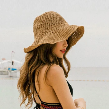 Ženy Letné Klobúky Slnko, Pláž Panama Slamený klobúk Široký Vlna Okraj Zložené Vonkajšie ČIAPKY Voľný čas Dovolenky Raffia Spp clony proti oslneniu klobúk