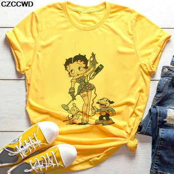 Ženy Letné Košele Módne 2020 Harajuku Betty BOOP dámske tričká, Vintage Estetické Tlač Žltej Topy Móde, dámske Tričká