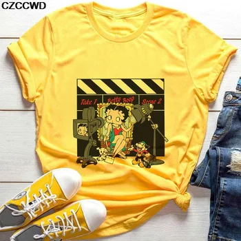 Ženy Letné Košele Módne 2020 Harajuku Betty BOOP dámske tričká, Vintage Estetické Tlač Žltej Topy Móde, dámske Tričká