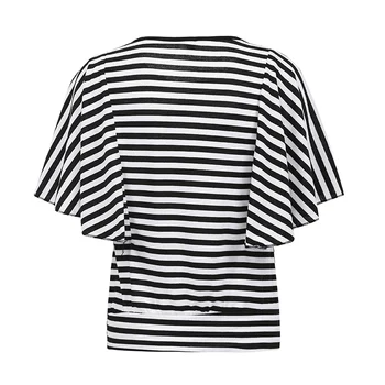 Ženy Letné T-shirt Kontrast Pruhy Vytlačené Krátke Batwing Rukáv Žena T Shirt Prehrabať Kolo Krku Voľné Bežné Kpop Topy Čierna