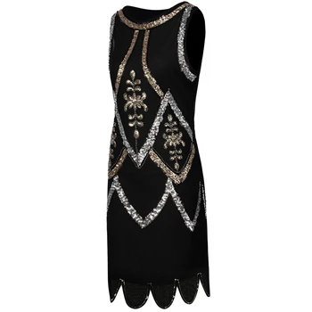 Ženy, Malé Čierne Šaty 1920 Krídlovky Gatsby Charleston Sequin Perličiek Vintage O-Krku bez Rukávov Výšivky Mini Party Šaty