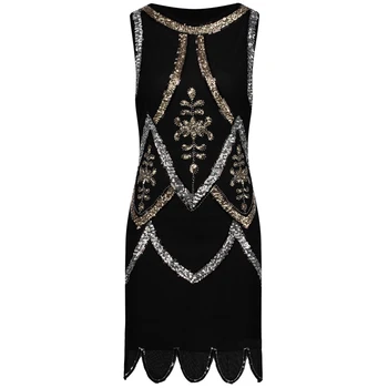 Ženy, Malé Čierne Šaty 1920 Krídlovky Gatsby Charleston Sequin Perličiek Vintage O-Krku bez Rukávov Výšivky Mini Party Šaty