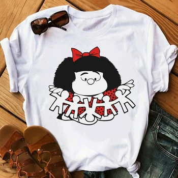 Ženy Móda Harajuku Karikatúra Roztomilý Print T Shirt Žena Krátky Rukáv Topy Tee Bežné Kawaii Top Mafalda O-neck T-shirt