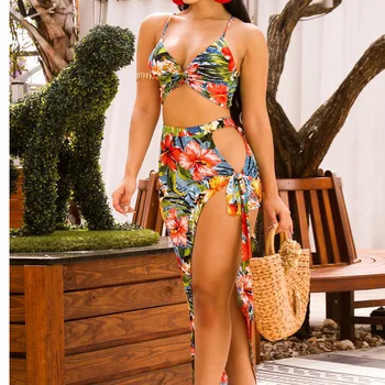 Ženy nastaviť v lete 2 dielna sada ženy dve kus oblečenia Havajské Beach Resort Sexy Tlač Šatka Split Nastaviť T410