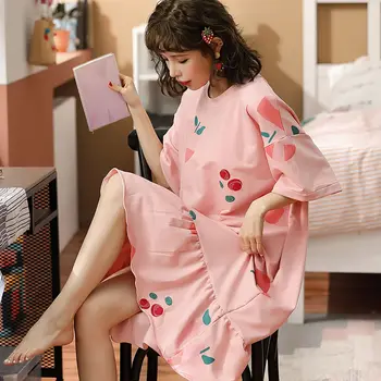 Ženy Nightgowns Sleepshirts Volánikmi Cartoon Vytlačené Krátke Rukávy Lete Kórejský Štýl Voľné Sleepwear Každodenný Voľný Čas Elegantné Trendy