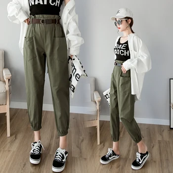 Ženy nohavice 2020 jar leto módne žena pevné vysoký pás voľné hárem nohavice ceruzka nohavice bežné cargo nohavice streetwear