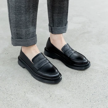Ženy Originálne kožené členkové topánky mäkké pohodlné martens čierne ženy moccasins ženy mokasíny Chaussures femme blac veľkosť 34-40