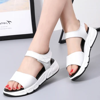 Ženy Platformu sandále, topánky Originálne Kožené dámske biele Bytov Tenisky, Sandále, topánky 2018 lete otvorené prst Módnu obuv