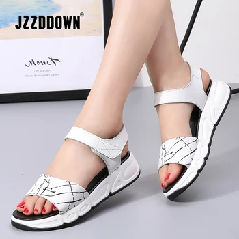 Ženy Platformu sandále, topánky Originálne Kožené dámske biele Bytov Tenisky, Sandále, topánky 2018 lete otvorené prst Módnu obuv