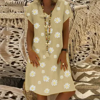 Ženy Plus Veľkosť Šaty Kvetinový Tlač tvaru Krátky Rukáv Voľné Mini Ša Bežné Daisy Vintage Strany Krátke Šaty Župan 2020