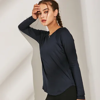 Ženy priedušný komfort aktívne nosenie top tee ľahký jogy nosenie top dry fit T tričko dlhý rukáv s palcom diera