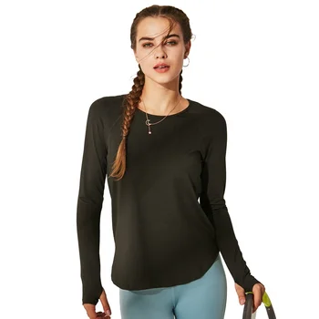 Ženy priedušný komfort aktívne nosenie top tee ľahký jogy nosenie top dry fit T tričko dlhý rukáv s palcom diera