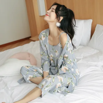 Ženy Pyžamo Sady Satin Sleepwear Pijama Hodváb Domáce Nosenie Jeseň Zimné Oblečenie Výšivky Sleepwear Salónik Tlač Pyžama Nastaviť