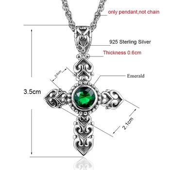 Ženy ' s Cross Prívesok Náhrdelník Zelený Silver Cross 925 Retiazky a Náhrdelníky Emerald Krížiky pre Ženy, Muža, Šperky, Prívesky na Krk