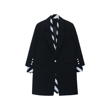 Ženy Sako 2020 Elegantný Čierny Prúžok Patchwork Jedno Tlačidlo Nika Módne Bežné Falošné Dve Kus Sako Žena Outwear Kabát