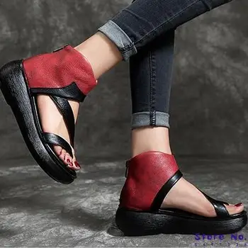 Ženy Sandále Kliny Letné Topánky Platformu Žena Flip Remeň Ročníka PU Kožené Dievčatá Sandalias Mujer Sapato Feminino HP1368