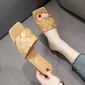 Ženy Sandále, Topánky, Papuče 2020 Nové Značky Väzbe Kožené Otvorené Prst Ploché Bežné Listov Letné Vonkajšie Pláži Žena Flip Flops