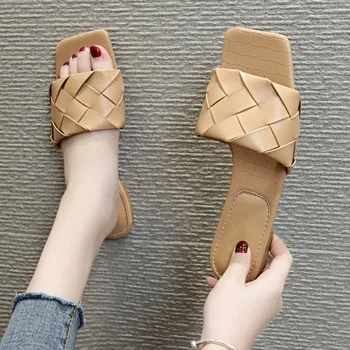 Ženy Sandále, Topánky, Papuče 2020 Nové Značky Väzbe Kožené Otvorené Prst Ploché Bežné Listov Letné Vonkajšie Pláži Žena Flip Flops