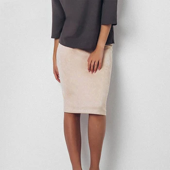 Ženy Split Sukne Vintage Elegantné Semiš Bodycon Sukne 2020 Vysoký Pás Ženy Koleno Dĺžke Ceruzku Sukne Pevné Office Midi Sukne