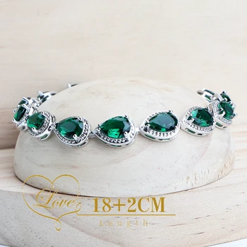 Ženy Striebro 925 Svadobné Šperky Sady Zelenými Zirkónmi Kostýmov, Šperkov, Svadobné Náušnice, Prstene, Náramky, Náhrdelník S Príveskom