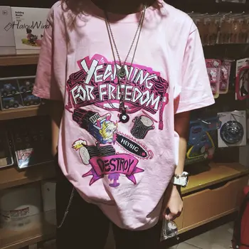 Ženy Tričko 2021 Harajuku Streetwear Topy Hip Hop Skateboard Voľné Krátky Rukáv Nadrozmerné Letné Tričko Tee Tričko Femme