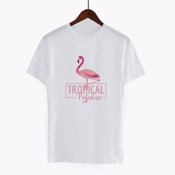 Ženy Tričko Módne Letné 2019 Vegánska Harajuku Krásne Zviera Flamingo Tlač Krátky Rukáv Základný Štýl Voľné Biele Tričko