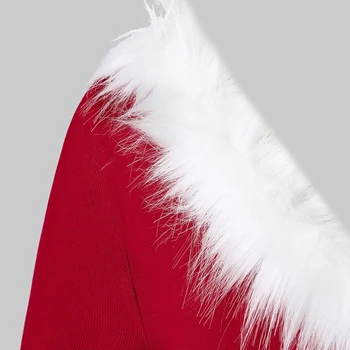 Ženy Vianočné Dlhý Rukáv Sexy Tvaru Plyšové Čalúnenie Červená Asymetrický Midi Šaty