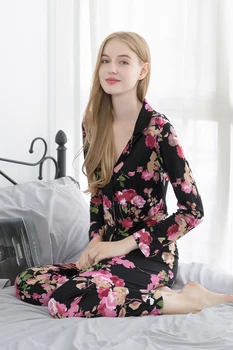 Ženy, Vintage Reálne Moruša Hodváb Pyžamo Sleepwear Vyhovovali Domáce Oblečenie SI0015