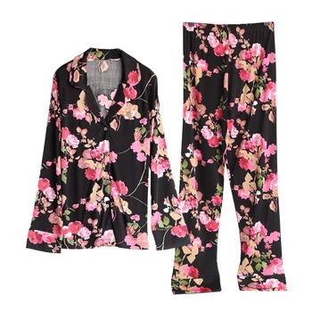 Ženy, Vintage Reálne Moruša Hodváb Pyžamo Sleepwear Vyhovovali Domáce Oblečenie SI0015