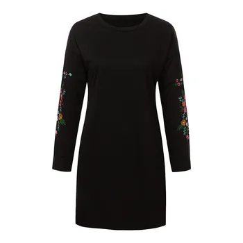 Ženy Čierna Mikina Šaty O Krk Výšivky Dlhý Rukáv Jeseň Zimné Oblečenie, Čierne Šaty Kvetinový Svetre Vestidos#15