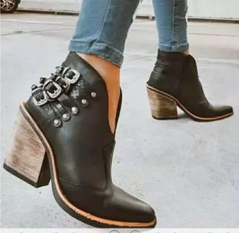 ženy členková obuv na vysokom opätku čerpadlá topánky žena jeseň teplé plus veľkosť vintage topánky chaussures femme2021