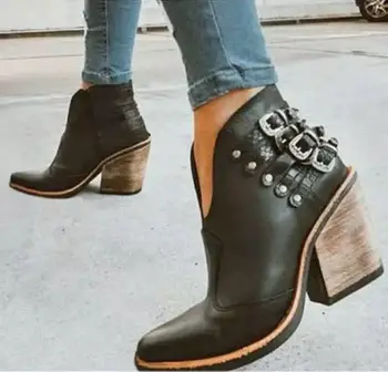 ženy členková obuv na vysokom opätku čerpadlá topánky žena jeseň teplé plus veľkosť vintage topánky chaussures femme2021