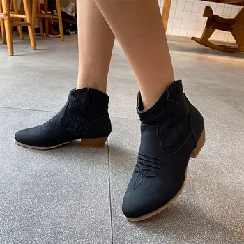 Ženy Členkové Topánky Topánky Dámske PU Kožené Polovice Päty Paisley Zips Čižmy 2020 Žena Jeseň Fashion Plus Veľkosť Topánky Nové