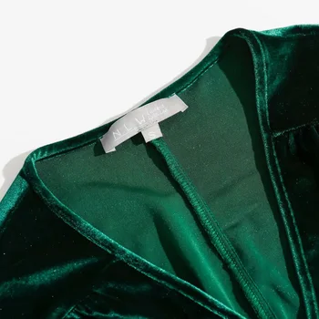 Ženy Šaty 2020 Retro Velvet tvaru Pružnosť Krátke Rukávy dlhé šaty Žena Elegantný Pás Sexy Zelené Šaty Pre Ženy