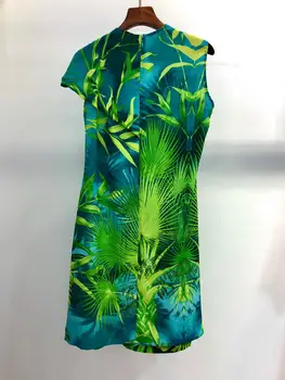 Ženy Šaty S Asymetrickým Golier Tlačené Šaty Elegantné Letné Šaty Bez Rukávov Nepravidelný Zelená Mini Šaty 2020 Nové