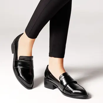 ženy šaty, topánky oxford topánky formálne pracovná obuv black bytov slip-on retro topánky kožené dámske topánky Mokasíny uik8