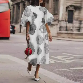 Ženy'Robe Vytlačené Polovici Teľa Šaty 2021 VONDA Príležitostné O Krk Lístkového Rukávom Letné Šaty Vintage Vytlačené Sundress Femme Vestidos