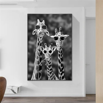 Žirafy s Okuliare Zábavné Umenie Plagáty A Vytlačí Čiernej A Bielej Zvieratá Plátne, Obrazy na Stenu, Umenie Fotografie Cuadros