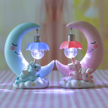 Živica Mesiac Jednorožec LED Nočné Svetlo Cartoon Baby Škôlky Lampa Dýchanie Deti Hračka Vianočný Darček detská Izba Plavidlá Tabuľka Svetlo