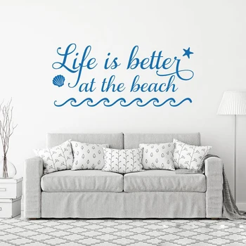 Život je lepší na pláži Odtlačkový Steny v Obývacej Izbe Odtlačkový Pláži Citát Samolepky na Stenu Domáce Dekorácie Spálňa Vymeniteľné Umenie A332