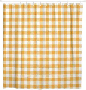 Žltá Gingham a Buffalo Check-Kockovaný Vzor, Obrusy Pečiatka Sprchový Záves Nepremokavé Polyesterové Tkaniny 72 x 78 Cm