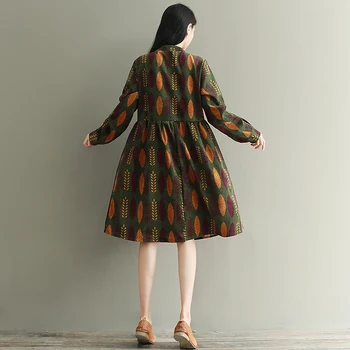 Župan Femme 2019 Mori Dievča Jeseň Zima Ženy Oblečenie Vytlačené Dlhý Rukáv Singel Svojim Plus Veľkosť Menčester Vintage Šaty