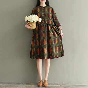Župan Femme 2019 Mori Dievča Jeseň Zima Ženy Oblečenie Vytlačené Dlhý Rukáv Singel Svojim Plus Veľkosť Menčester Vintage Šaty