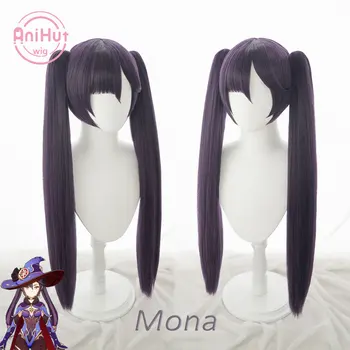 【Anihut] Vyzýva Mona Cosplay Parochňu Genshin Vplyv Cosplay Fialová Tepelne Odolných Syntetických Vlasov Mona Halloween Cosplay